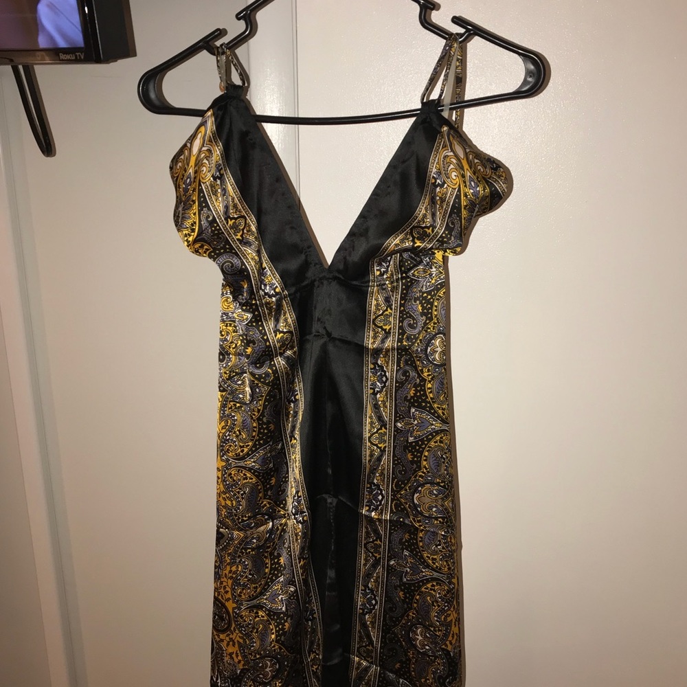 Black & yellow silk bandana dress